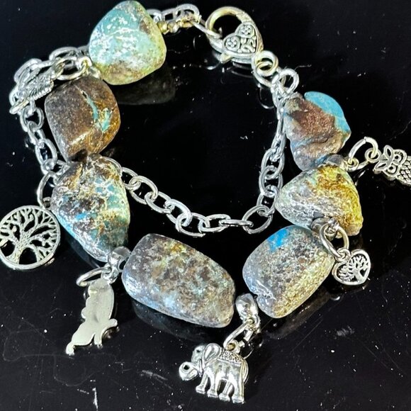 Crescent Valley Turquoise Nugget Bracelet Natural Tree of Life Elephant Owl - Picture 1 of 8